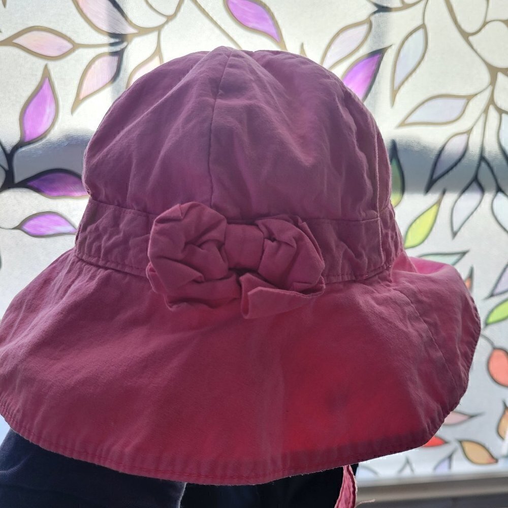 Gymboree Girls Pink Bucket Hat With Velcro Straps And Pink Bow Size 6-12M